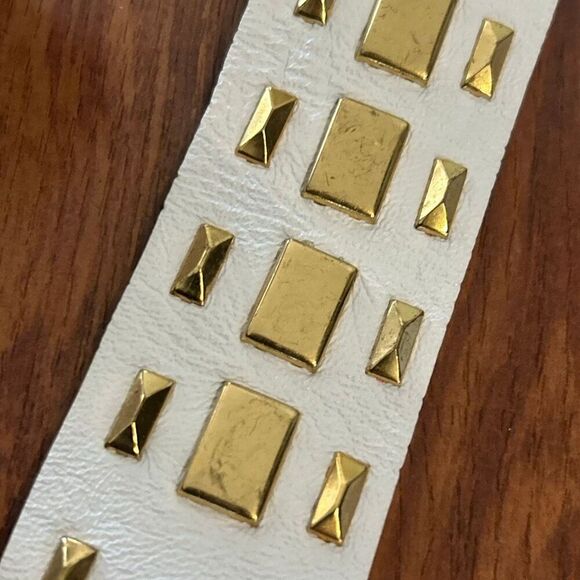 Alberta Ferretti made in Italy white genuine leather belt with gold studs vintag main image 4
